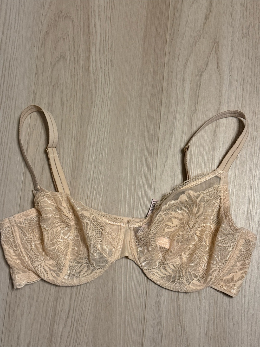 Victoria’s Secret Incredible unlined Demi Bra nude beige lace wide straps 40DD